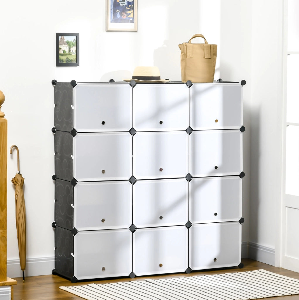 Scarpiera modulare a 12 cubi in plastica nera 125 x 32 x 125 cm