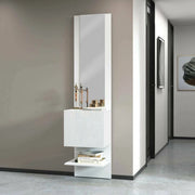 Mobile da ingresso Ivana, Armadietto multifunzione con specchio, Scarpiera a 1 anta, 45x35h190 cm, Bianco