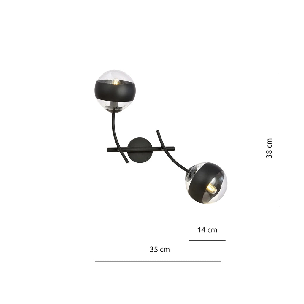 Applique Contemporaneo Oceano Acciaio Nero 2 Luci E14 Ip20