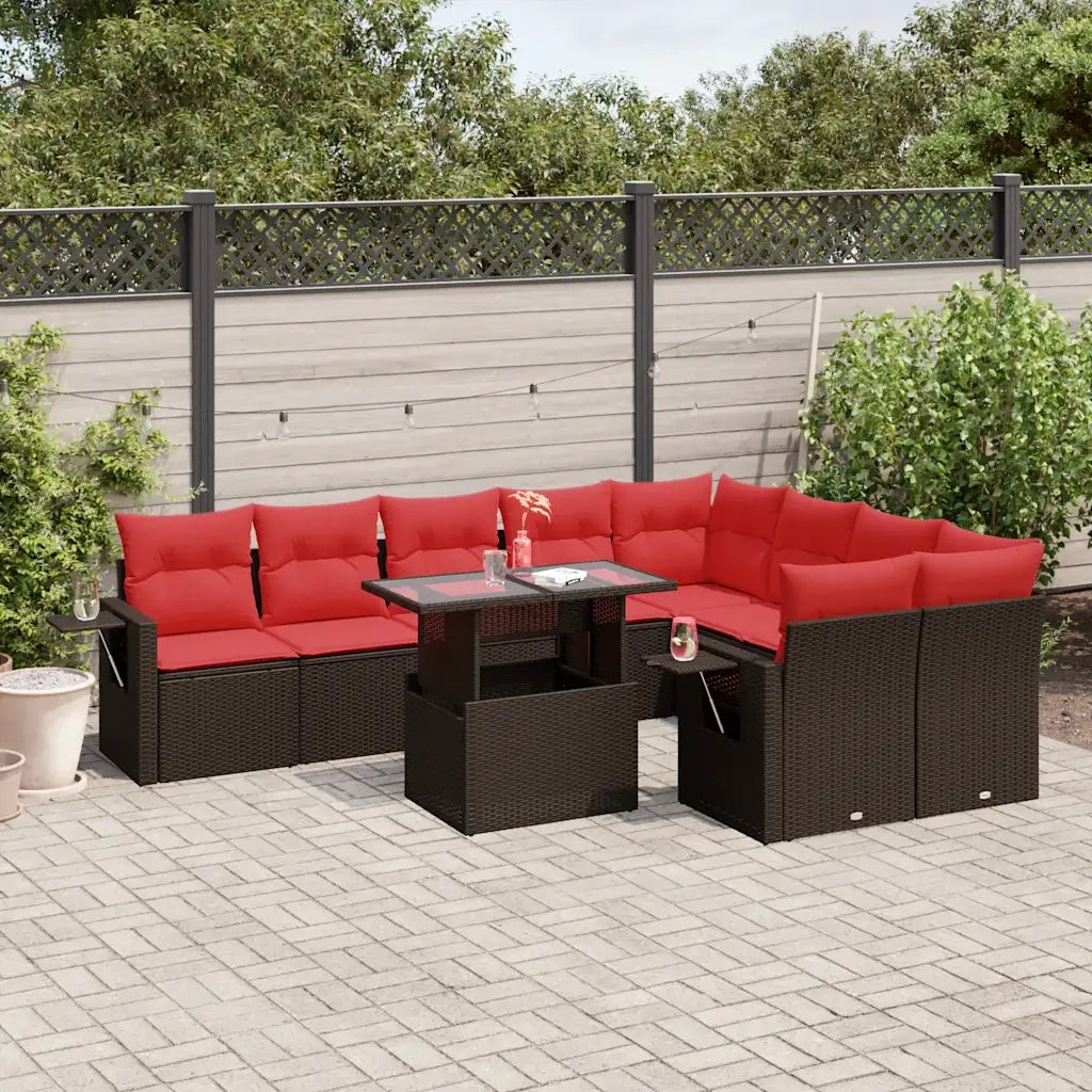 Set Divani da Giardino 10 pz con Cuscini Marrone in Polyrattan 3268134
