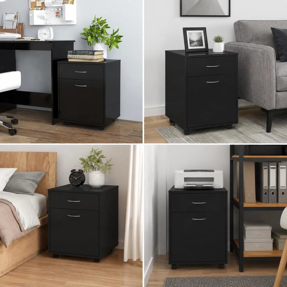 Rolling Cabinet, Black, 45x38x54 Cm, Wood-based Material
