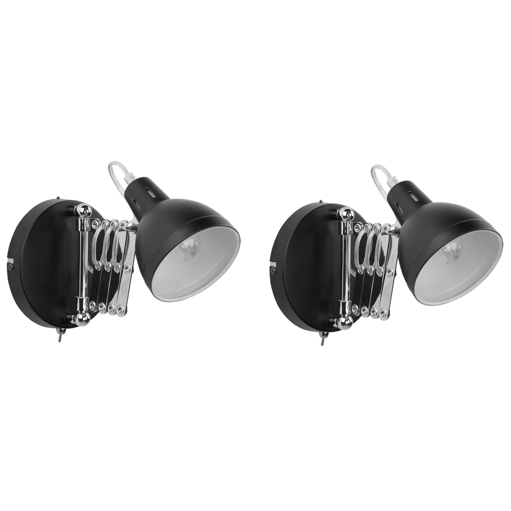 Set di 2 lampade da parete applique estensibili metallo nero 33 cm orientabile industriale