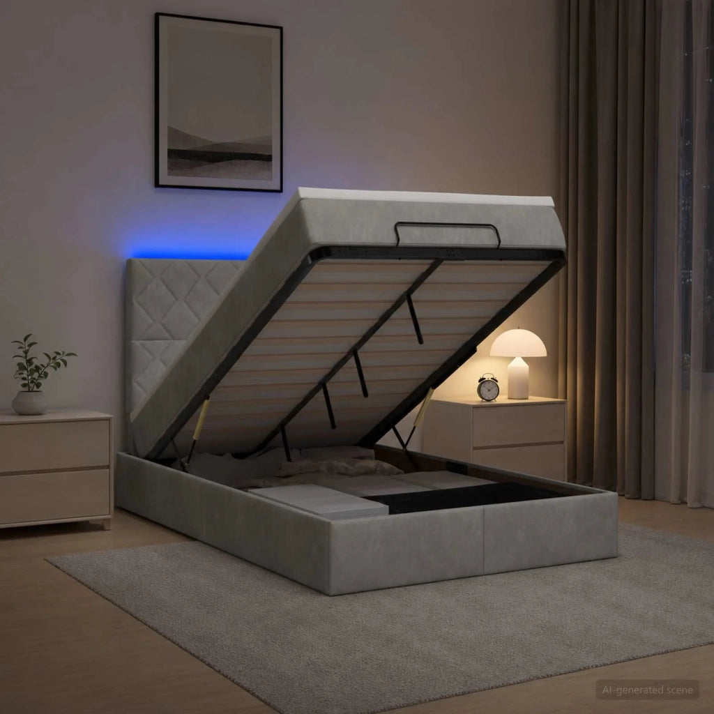 Letto Ottomano con Materasso e LED Grigio Chiaro 120 x 200 cm 3458367