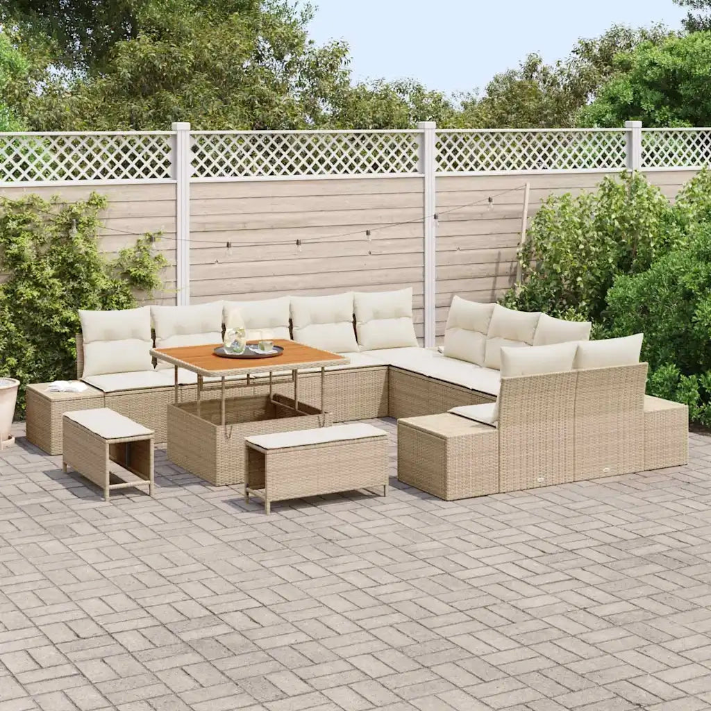 Set Divano da Giardino con cuscino 13 pcs Beige polyrattan