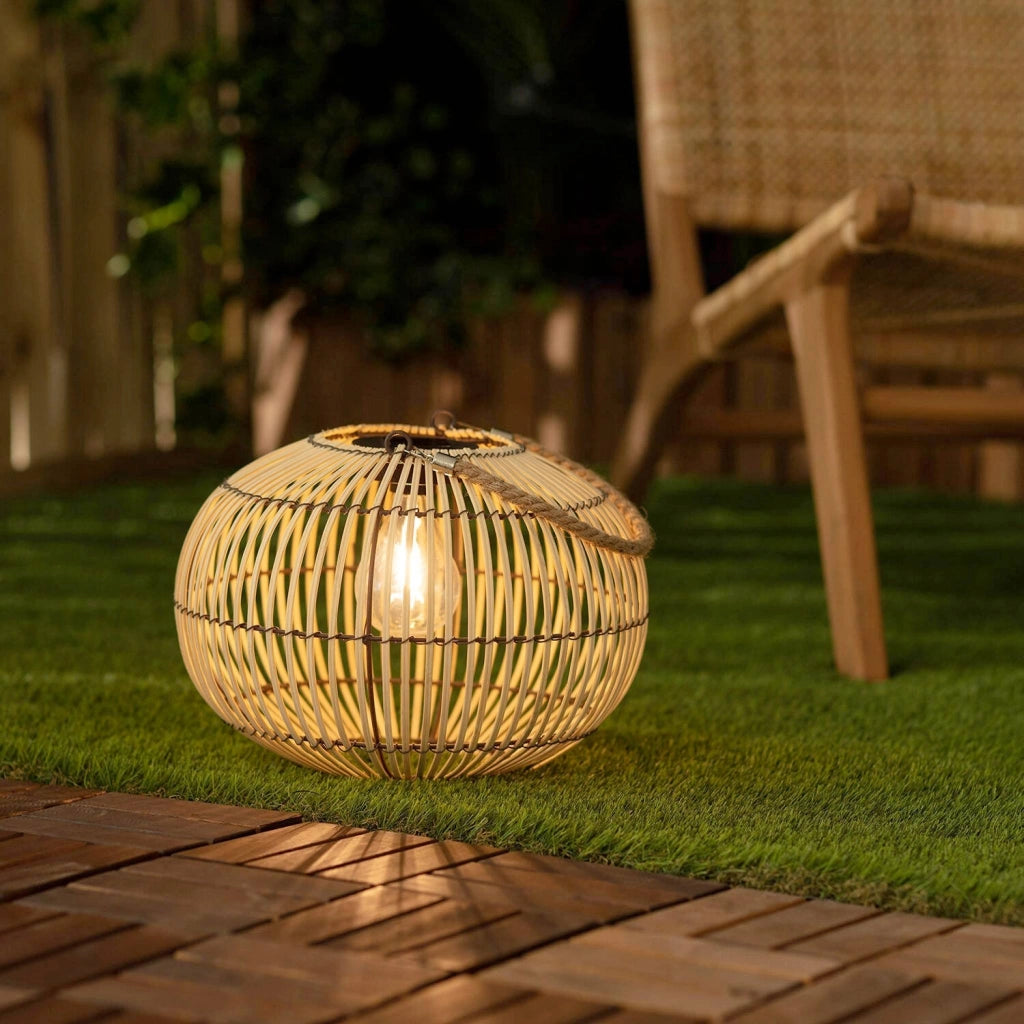 Lampada solare led in rattan, 31.5cm, marrone naturale
