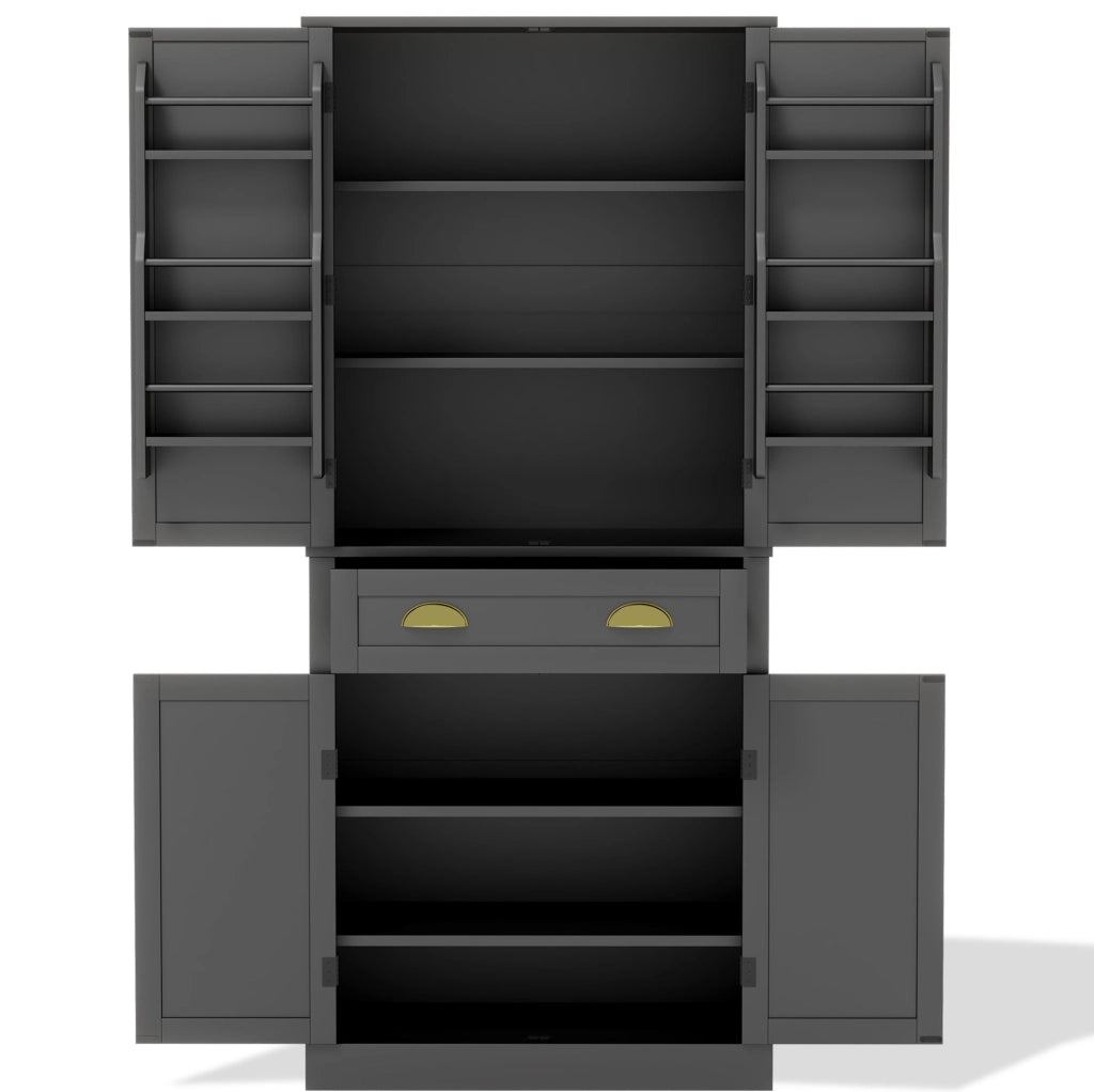 Credenza 80x40x182 cm con 4 ante; 1 cassetto e ripiani regolabili in MDF nero