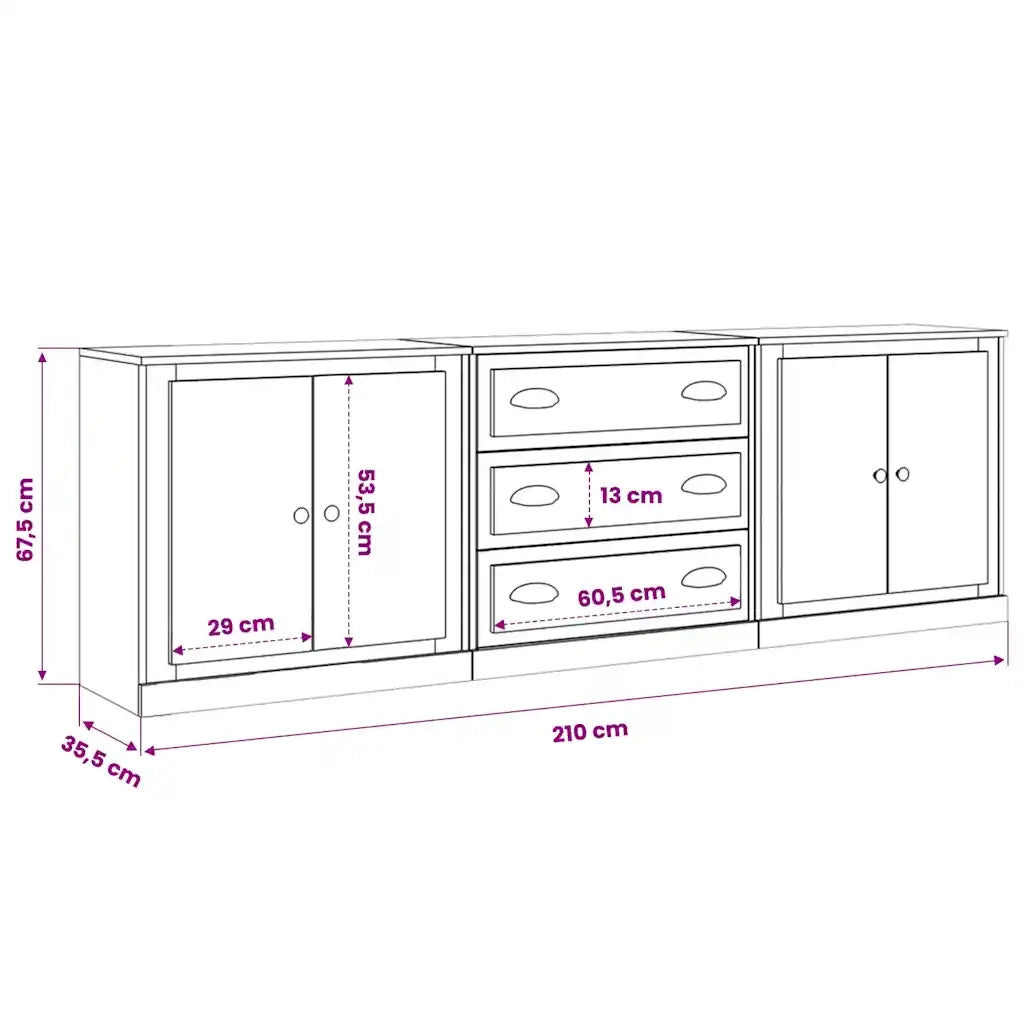 Credenze 3 pz Bianco in Legno Multistrato 3185215