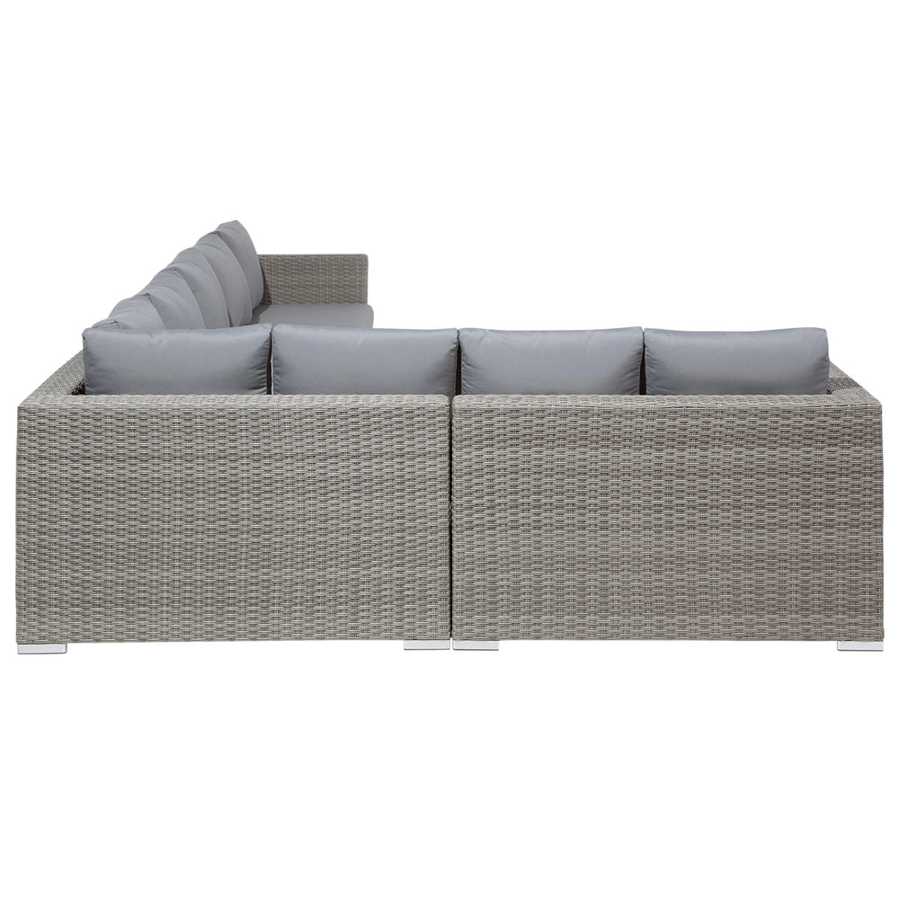 Set di divani ad angolo da giardino cuscini in rattan sintetico grigio 8 posti con tavolo e poltrona set di conversazione