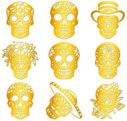 Sticker Doodskop Giallo - 9 Stuks - Sticker Autocolante Giallo - Impermeabile - Skelet Messicano - Decorazione - 4 cm x 4 cm - Sticker Decorativo