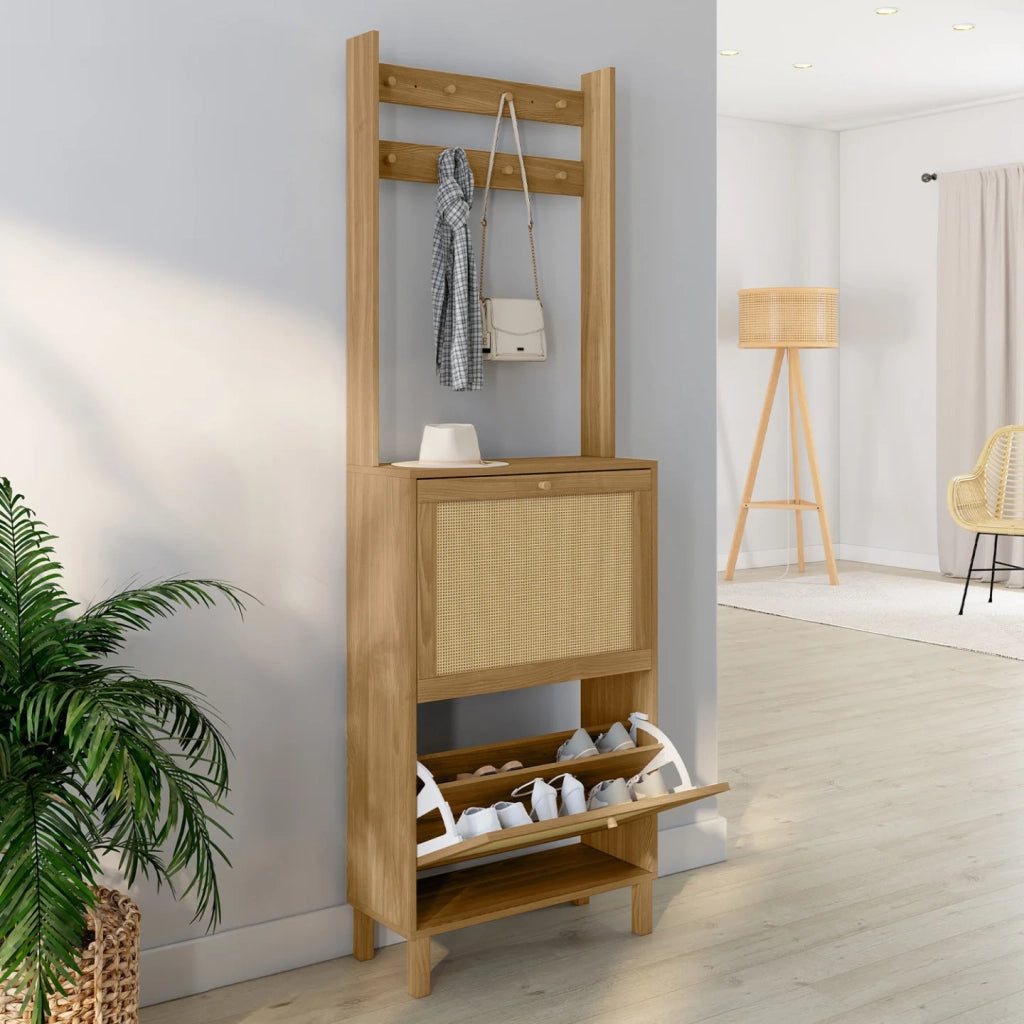 IDMarket - HANAE armadio da ingresso a 2 ante effetto canna naturale