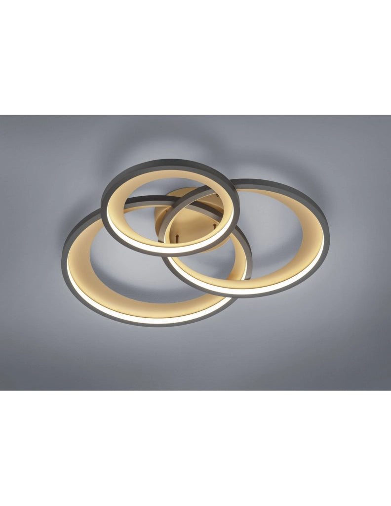 Plafoniera Granada 3 Anelli Nero Led 36w Dimmerabile Trio Lighting
