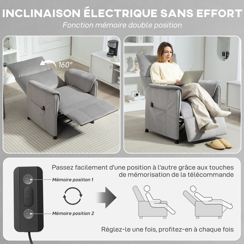 Poltrona relax elettrica reclinabile con poggiapiedi, telecomando, grigio ¨C zephmum
