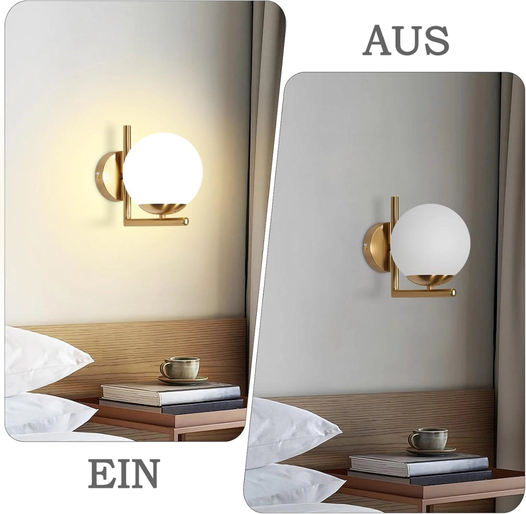 ZMH Lampada da parete moderna per interni in oro con paralume in vetro E27 applique da parete corridoio camera da letto