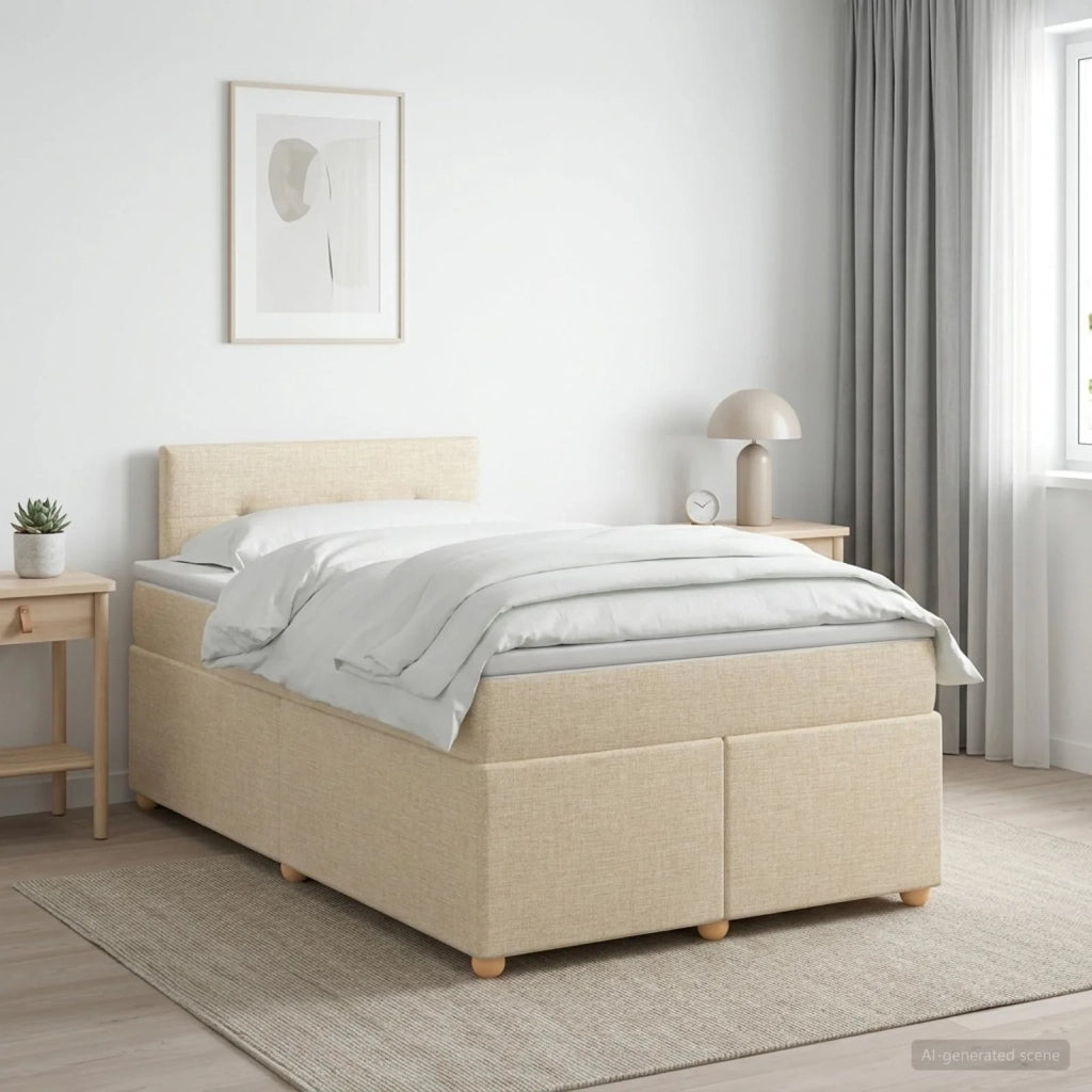Letto box spring con materasso Crema 120 x 190 cm Tessuto 3450914