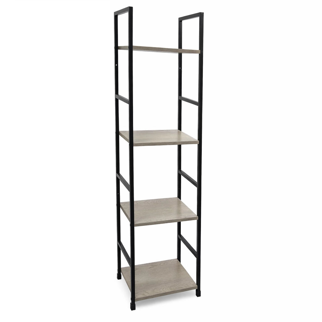 Mobile Scaffale Industrial 4 Ripiani Metallo Nero Legno Mdf Rovere 29x24 H112cm