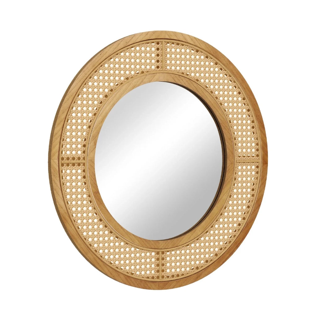 Specchio da parete rotondo 65 x 65 x 1,5 cm in rattan PVC e legno fascino rustico atmosfera accogliente 20_0012867
