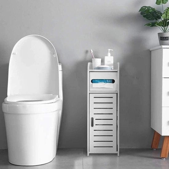 Colonna per la camera da bagno a 3 livelli - Colonna per il bagno - Spazio di stoccaggio per tessuti - Asciugamano - Carta igienica - 1 cassetto - 1 vetrata - 17 x 22 x 56CM (S)