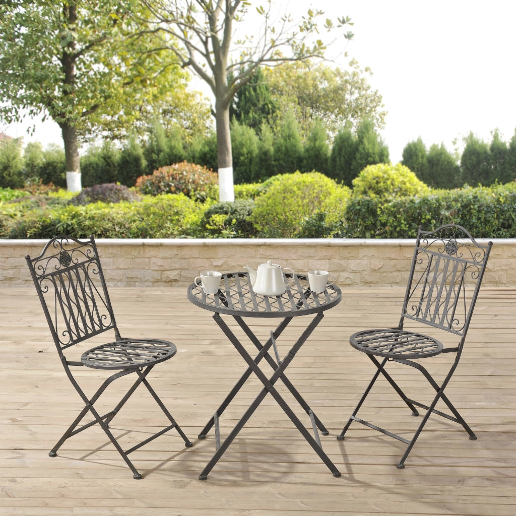 Set Bistrot Biella da Esterno con Tavolo Rotondo e 2 Sedie in Metallo Decorativo - Verde [en.casa]