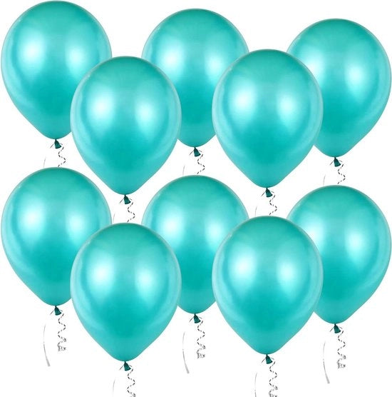 Decorazioni di Festa Palloni Tiffany Blu Luminoso - 60 pezzi - 30 cm - Palloni Latex Blu Turquoise - Palloni Helio Blu Turquoise con nastri - Compleanno Matrimonio San Valentino Laurea