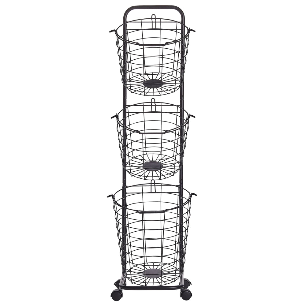 Supporto per cestello a 3 livelli in metallo Nero con maniglie per rotelle Cucina rimovibile Accessorio per riporre il bagno per asciugamani