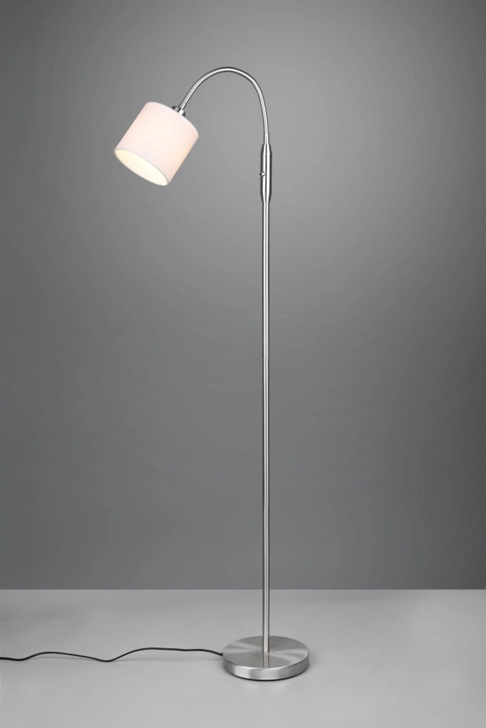 TOMMY PIANTANA ACCIAIO SATINATO FLESSIBILE CON PARALUME BIANCO H.130CM 1 LUCE ATTACCO E14