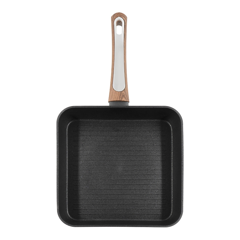 Bistecchiera Elegance Wood 26x26 cm doppio fondo acciaio inox, manico Soft touch
