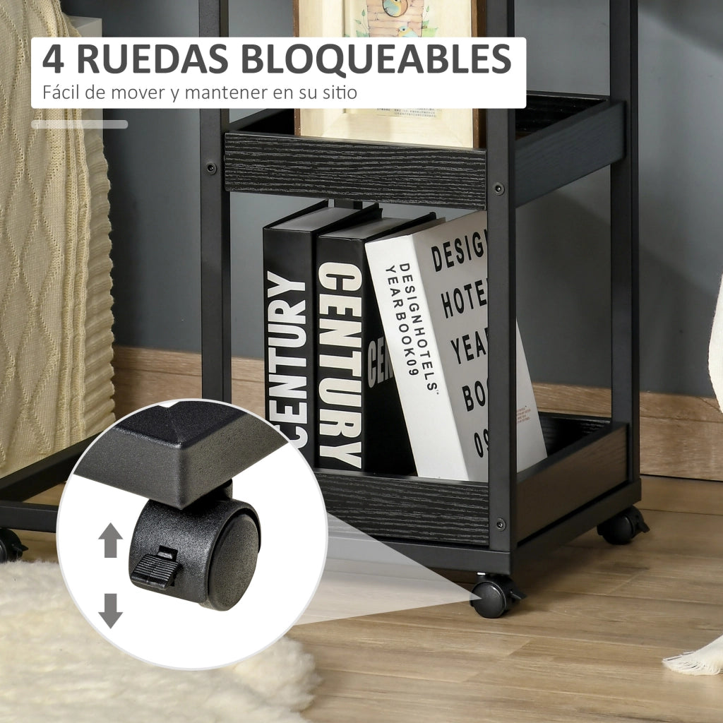Tavolino da salotto con ruote e scaffali aperti ¨C zephmum ¨C marrone scuro 51x33x66cm