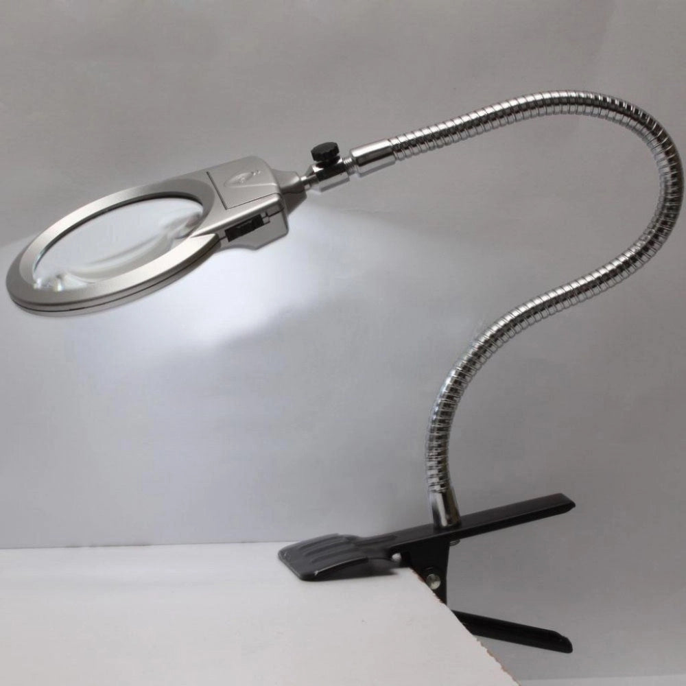 Trade Shop - Lampada Lente Led Clip Da Tavolo Scrivania Ufficio Ingrandimento Con Pinza 2 Led -