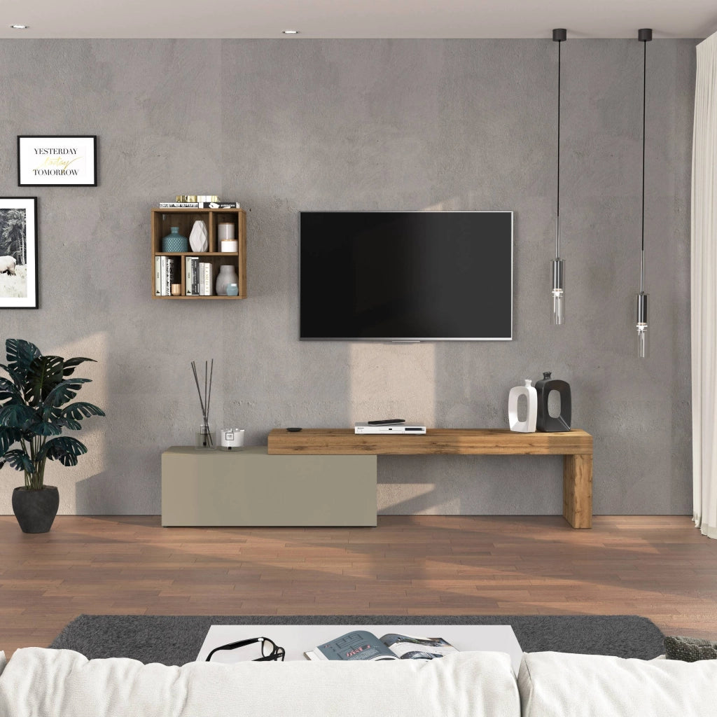 WHOUS Parete attrezzata Chronos set soggiorno tortora opaco e rovere 180/290x40 cm
