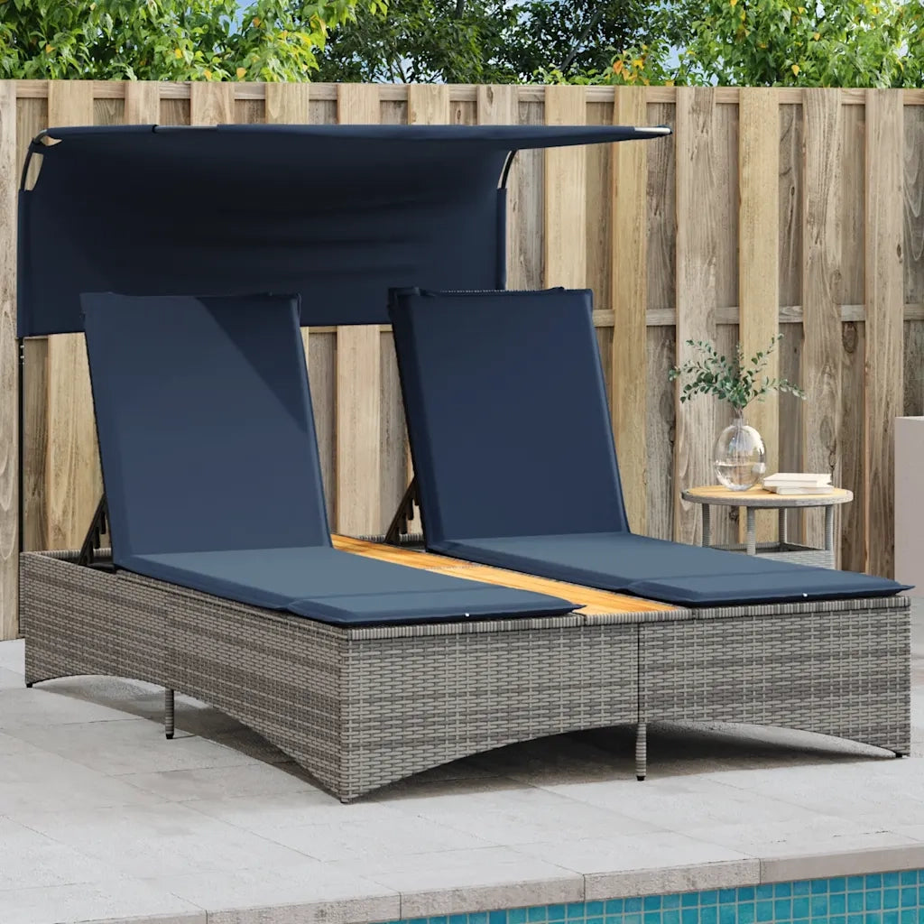 vidaXL Lettino prendisole doppio con baldacchino e cuscini grigio in polyrattan