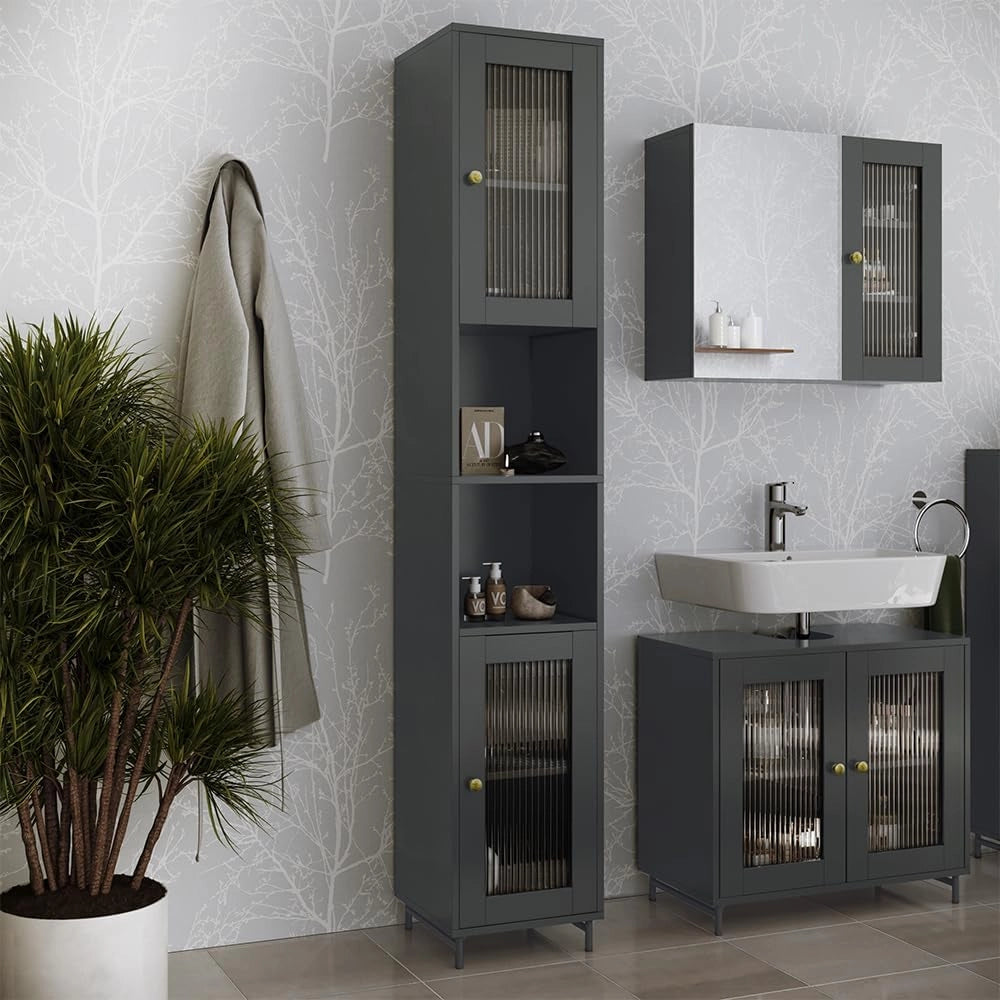 Mobiletto da bagno Malte, Grigio, 30 x 171.5 cm, per la conservazione di accessori da bagno e combinabile con Malte