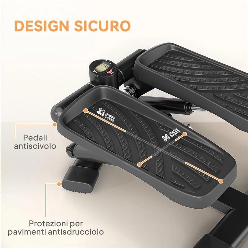 STEPPER TWISTER 2 IN 1 CON MONITOR LCD, PEDALI GRANDI E ANTISCIVOLO, CAPACITÀ 100 KG, NERO