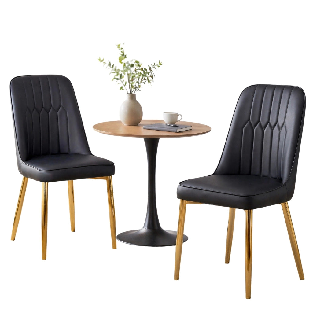 Sedia da pranzo moderna in PU nero e oro; 89 cm; con gambe in metallo