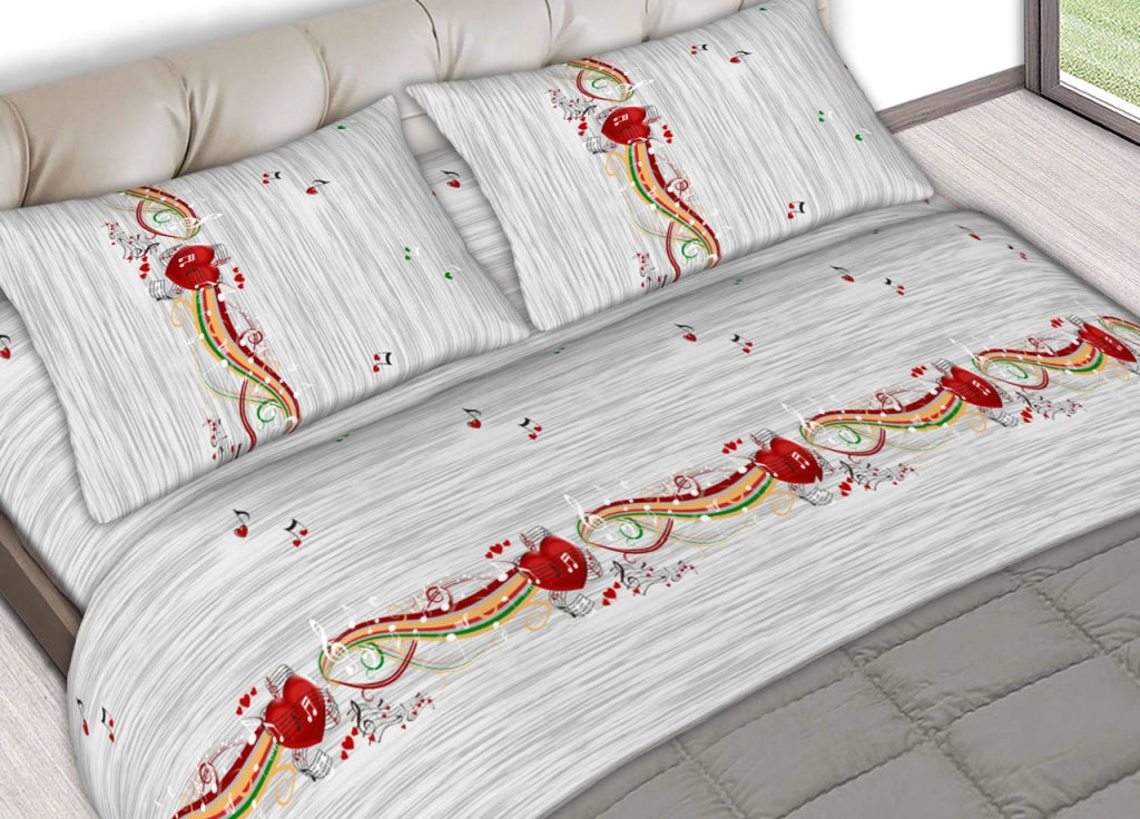 Completo Lenzuola Letto In 100% Cotone Made In Italy Disegni Assortiti C.N - 2 Piazze - Note Grigio