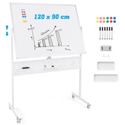 Lavagna mobile da 120x90cm con supporto pannello e accessori, Lavagna a 2 lati da pavimento per casa ufficio aula Biacno-Lavagne