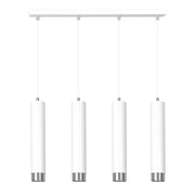 Lampadario 4 Luci Brunilde In Acciaio Bianco E Tubolari In Bianco E Cromo