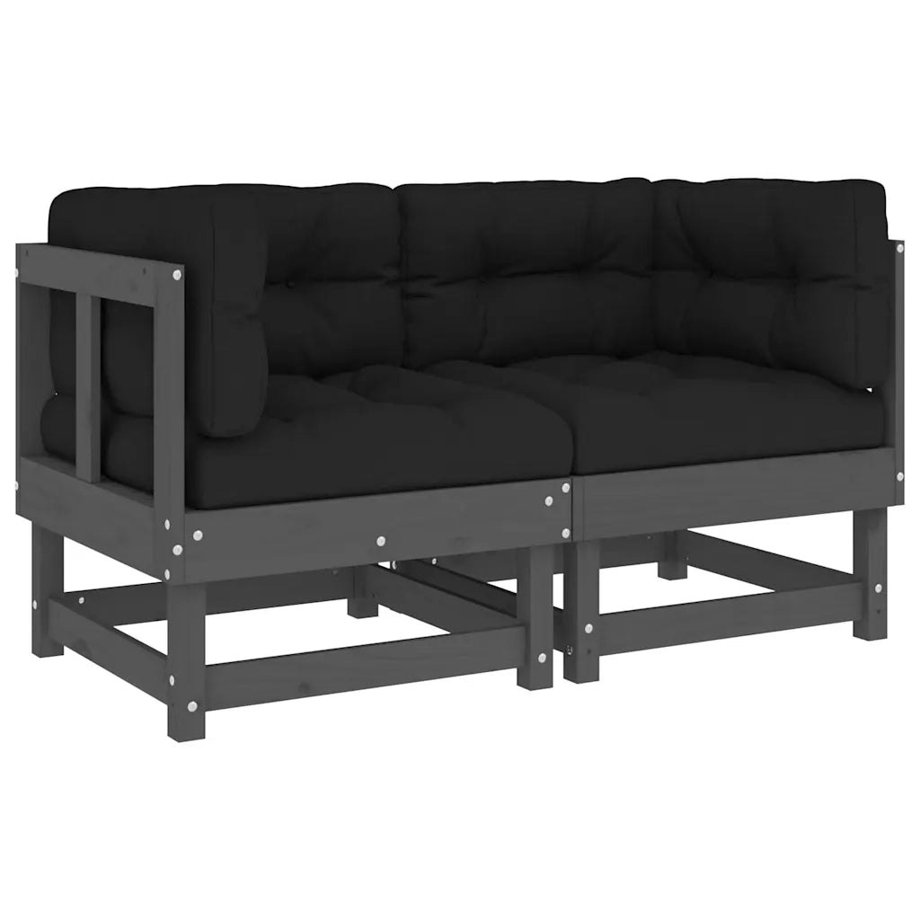 Divano componibile-Divani Angolari con Cuscini 2 pz Legno Massello di Pino Grigio 366712