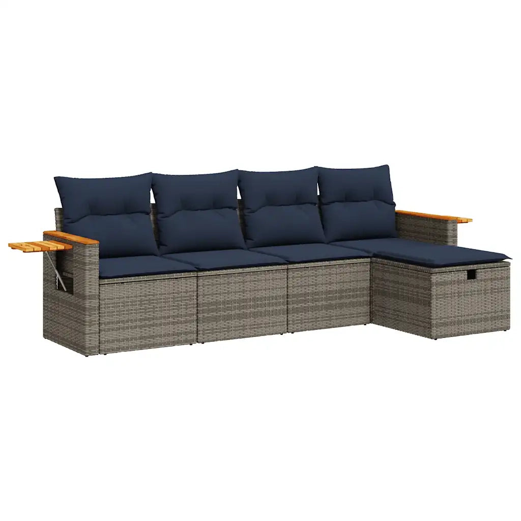 Set Divano da Giardino 5 pz con Cuscini Grigio in Polyrattan 3325960