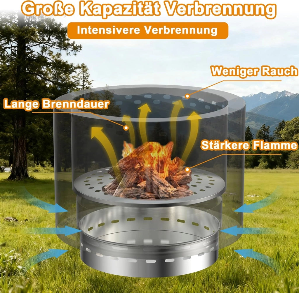 Fornello da campeggio a legna in acciaio inox Φ49 cm Solo Stove Campeggio Fornello da campeggio con custodia, grande braciere per campeggio, picnic, backpacking