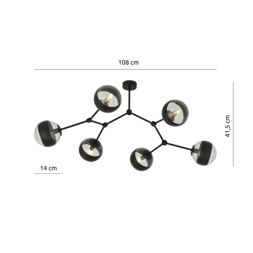 Lampadario Emibig Space 6 luci E14 nero vetro trasparente