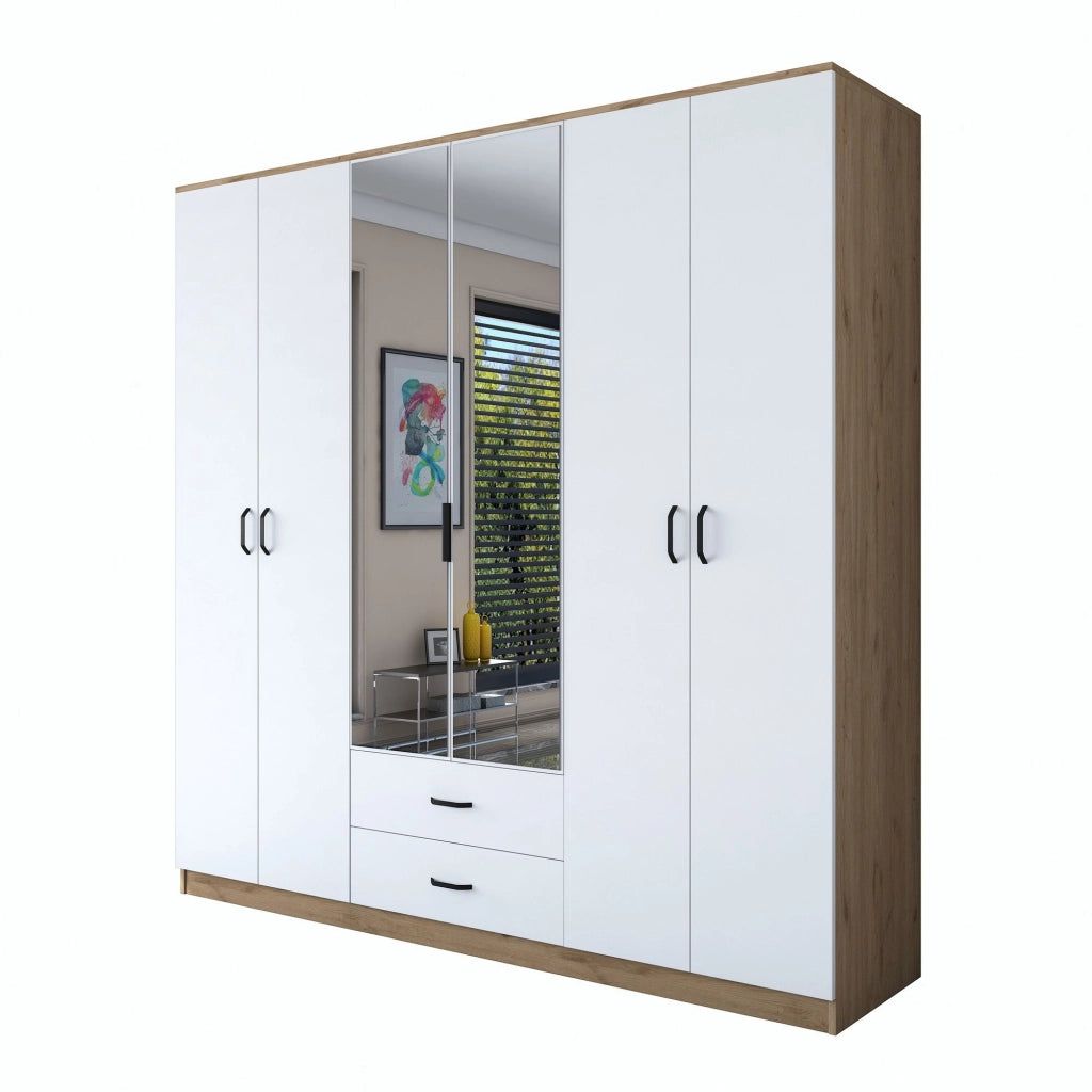 Armadio Camera da Letto Neirone, Guardaroba Grande 2 Cassetti, 210x210h cm Bianco