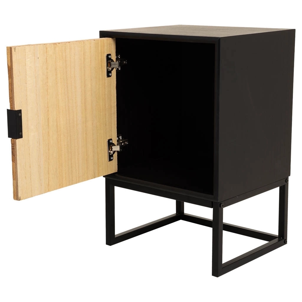 Comodino in legno di recupero nero con 1 anta 40x35x61h cm