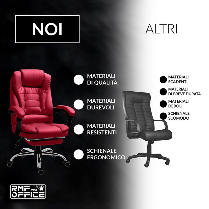 SEDIA DA UFFICIO ERGONOMICA RECLINABILE REGOLABILE IN ALTEZZA CON POGGIA PIEDI ROSSA