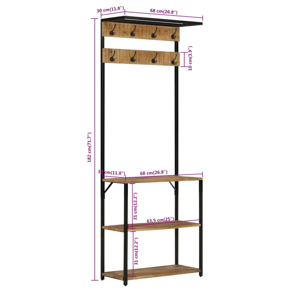 Appendiabiti con Scarpiera-Scarpiera con Appendiabiti 68x30x182 cm Massello Mango Grezzo
