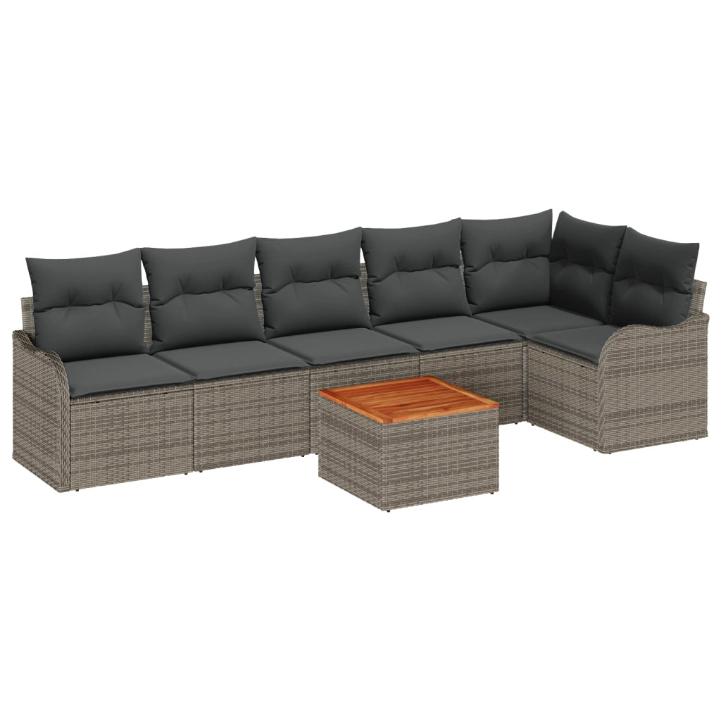Set Divano Giardino 7 Pezzi con Cuscini Grigio Poli Rattan Acacia