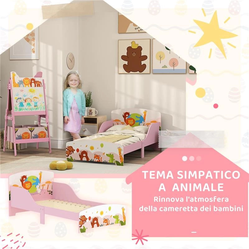 LETTINO PER BAMBINI 3+ ANNI IN LEGNO CON BORDI RIALZATI E SPONDE DI SICUREZZA, 143X77X60 CM, ROSA