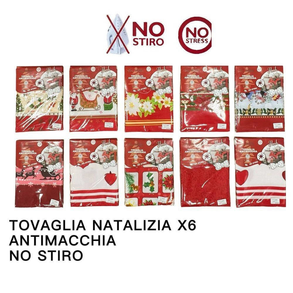 Trade Shop - Tovaglia Natalizia Antimacchia No Stiro Impermeabile Varie Fantasie 6 Posti -