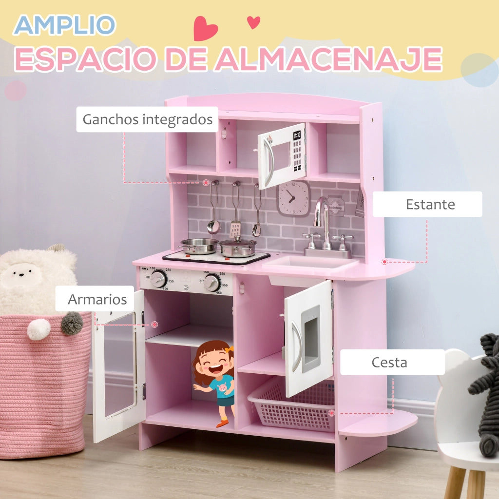 Cucina Giocattolo in Legno per Bambini con Luci e Suoni ¨C Zephmum ¨C Rosa 70x29x90 cm