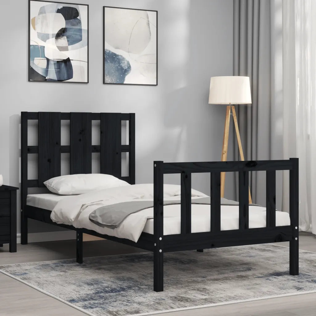 Giroletto con Testiera Nero Small Single in Legno Massello 3192195