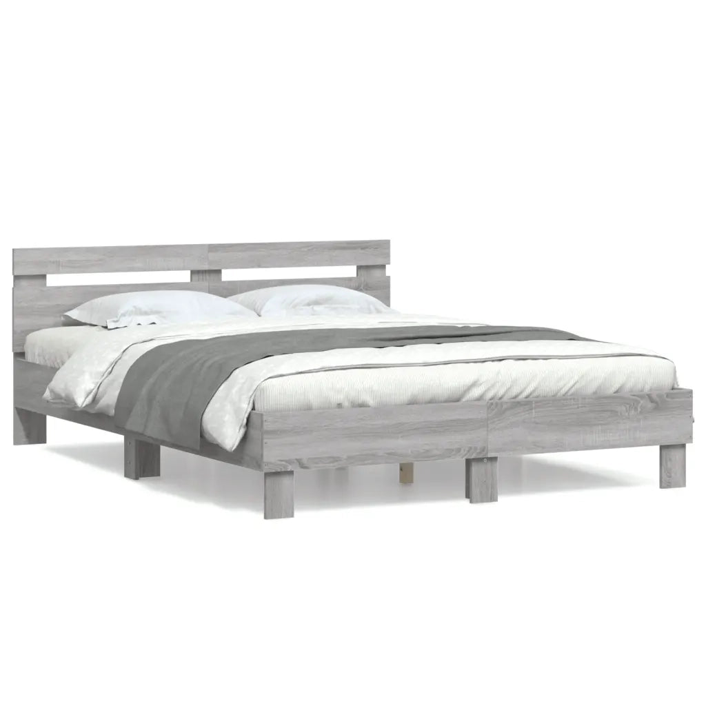Letto matrimoniale | Letto per adulti | Giroletto Testiera Grigio Sonoma 150x200 cm Legno Multistrato